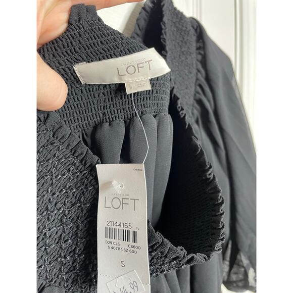 NEW Loft Black Puff Sleeve Sheer Blouse Size Small - Picture 6 of 9